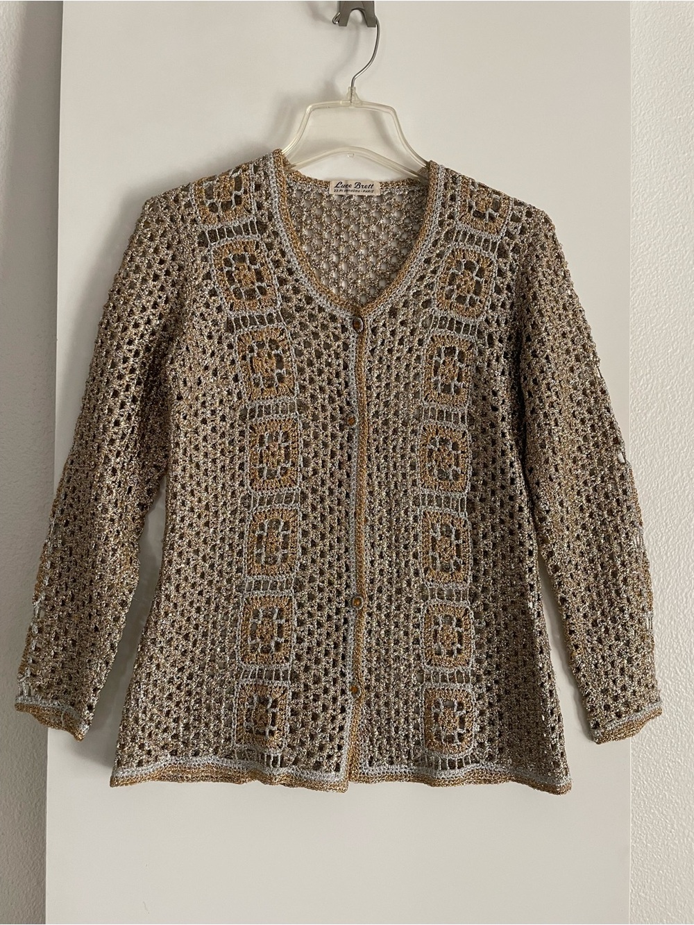 S: Luce Brett Paris Vintage French Designer Cardigan Sweater Gold/Silver - Picture 3 of 10